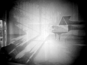 black and white piano